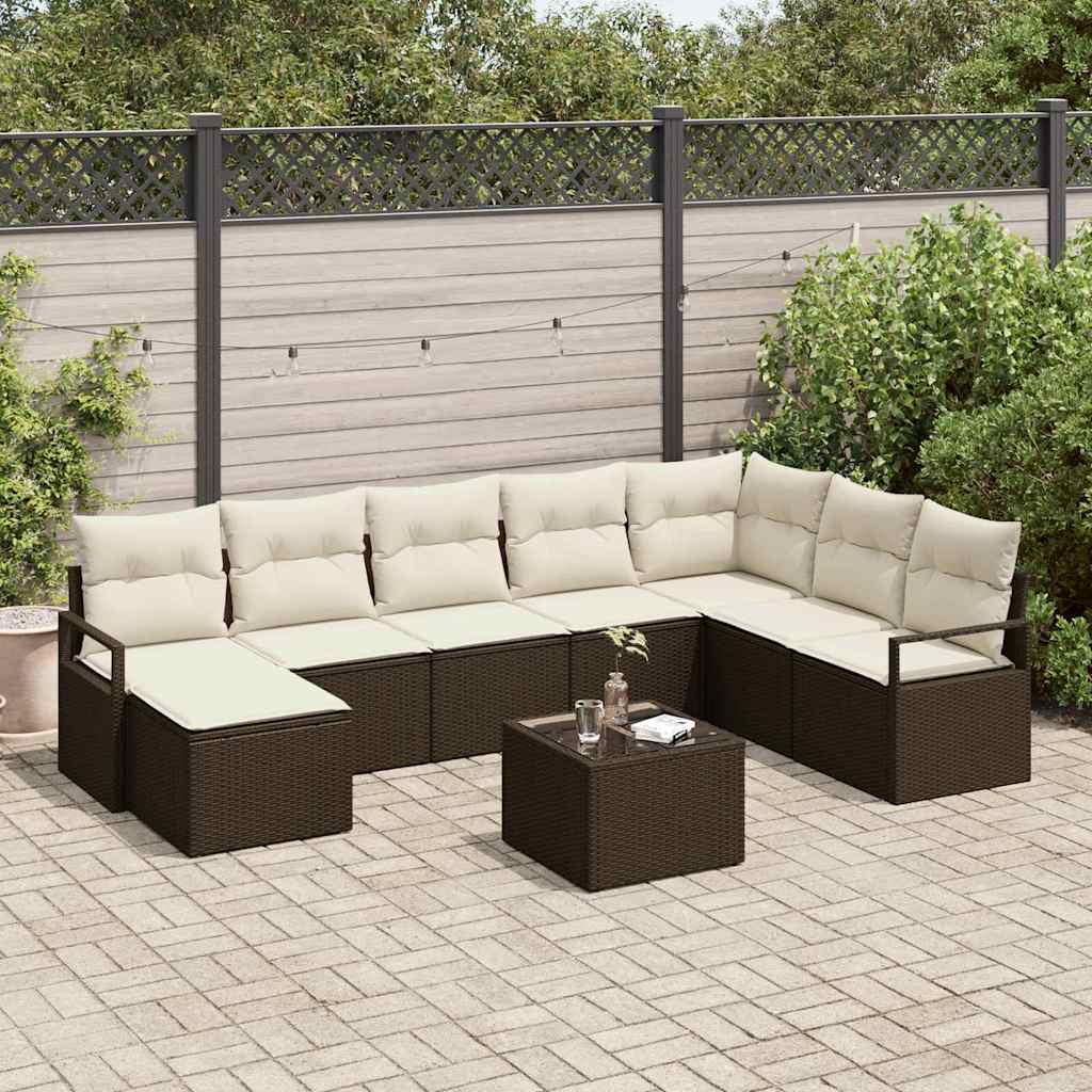 Garten-Sofa-Set mit Kissen mit Speicher 9 pcs Braun und Creme